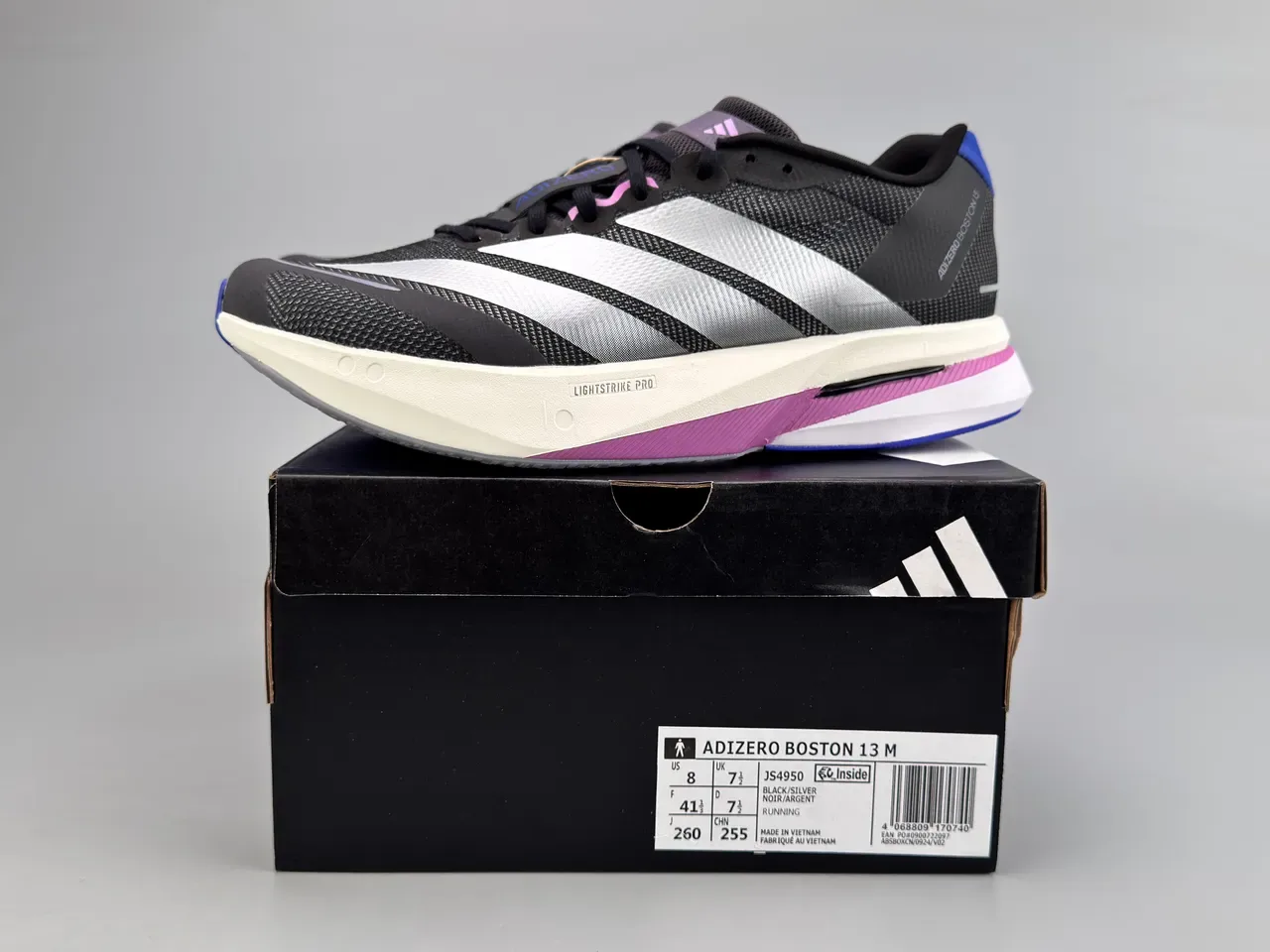 Adidas Black Purple Engineered Mesh Upper Three-Stripe Branding Running Shoes 4