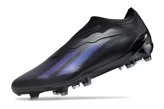 Adidas Chaussures de football noir violet bas-coupé col tricot rayures dégradées superposition terrain ferme 3