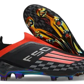 Adidas Black Red Low-Cut Sock-Fit Collar Iridescent Holographic Outsole Firm-Ground Soccer Shoes