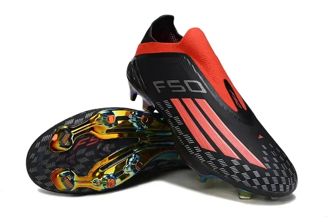 Adidas Black Red Low-Cut Sock-Fit Collar Iridescent Holographic Outsole Firm-Ground Soccer Shoes 4