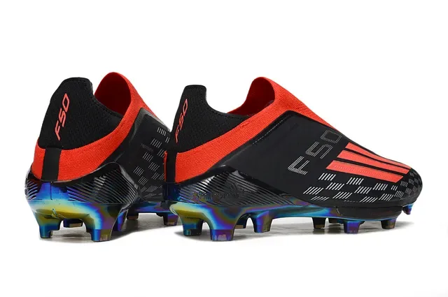 Adidas Black Red Low-Cut Sock-Fit Collar Iridescent Holographic Outsole Firm-Ground Soccer Shoes 5