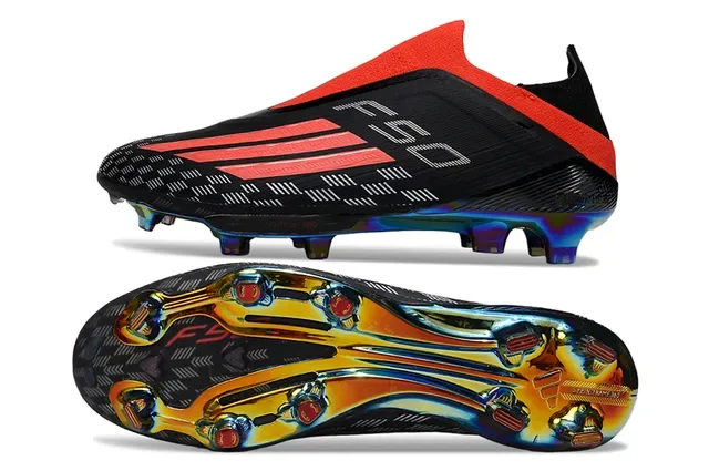 Adidas Black Red Low-Cut Sock-Fit Collar Iridescent Holographic Outsole Firm-Ground Soccer Shoes 6