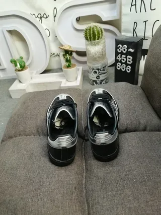Adidas Black Silver Glossy Patent Leather Metallic Stripes Lifestyle Sneakers 8
