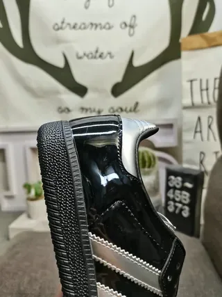 Adidas Black Silver Glossy Patent Upper Metallic Three Stripes Lifestyle Sneakers 3