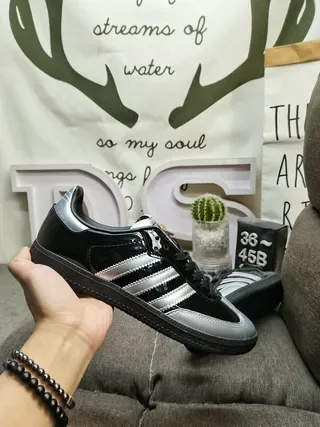 Adidas Black Silver Glossy Patent Upper Metallic Three Stripes Lifestyle Sneakers 5