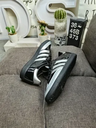 Adidas Black Silver Glossy Patent Upper Metallic Three Stripes Lifestyle Sneakers 6