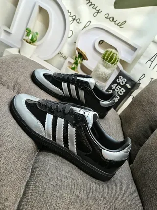 Adidas Black Silver Glossy Patent Upper Metallic Three Stripes Lifestyle Sneakers 7