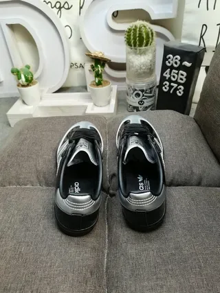 Adidas Black Silver Glossy Patent Upper Metallic Three Stripes Lifestyle Sneakers 8