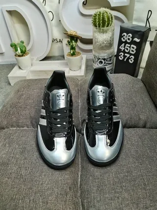 Adidas Black Silver Glossy Patent Upper Metallic Three Stripes Lifestyle Sneakers 10