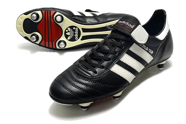 Adidas Noir Blanc Cuero Superior Trois Rayures Terrain Firme Chaussures de Football 4