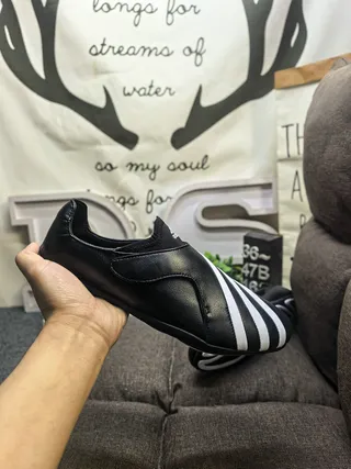 Adidas Black White Slip-On Leather Upper Loafer 6