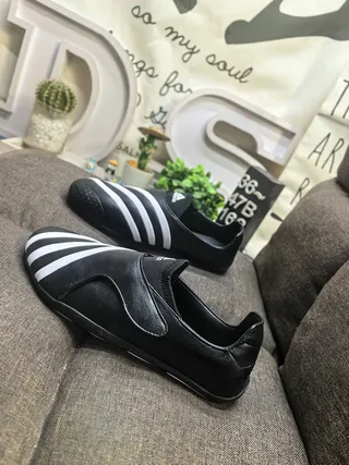Adidas Black White Slip-On Leather Upper Loafer 7