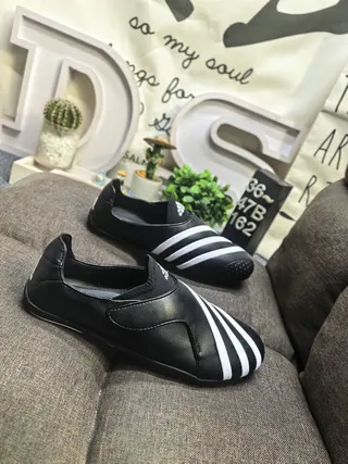 Adidas Black White Slip-On Leather Upper Loafer 9