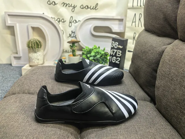 Adidas Black White Slip-On Leather Upper Loafer 11