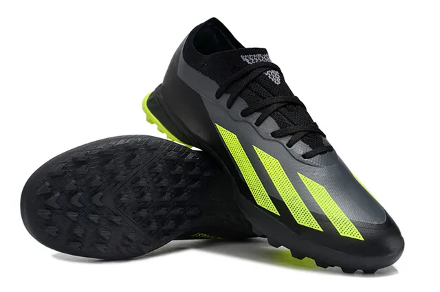 Adidas Chaussures de football noir et jaune à upper en maille de bas profil, système de lacets asymétrique pour gazon 4