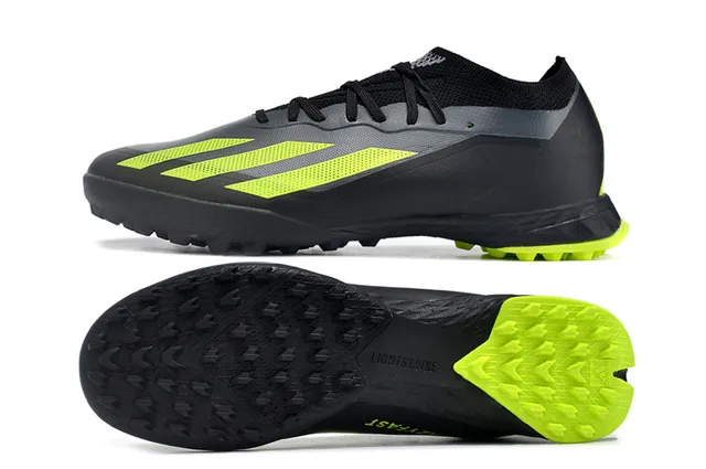 Adidas Chaussures de football noir et jaune à upper en maille de bas profil, système de lacets asymétrique pour gazon 6