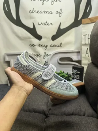 Adidas Blue Beige Knitted Mesh Upper Three-Stripe Side Panel Lifestyle Sneakers 5