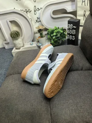 Adidas Blue Beige Knitted Mesh Upper Three-Stripe Side Panel Lifestyle Sneakers 6