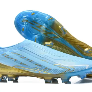 Adidas Blue Gold Laceless Sock-Fit Upper Translucent Dual-Tone Sole Firm-Ground Soccer Shoes