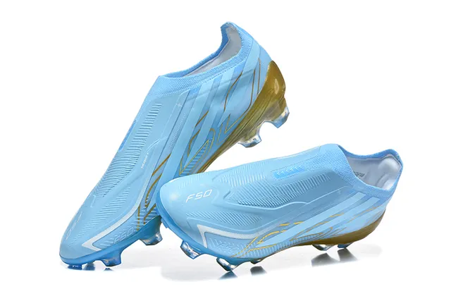 Adidas Blue Gold Laceless Sock-Fit Upper Translucent Dual-Tone Sole Firm-Ground Soccer Shoes 3