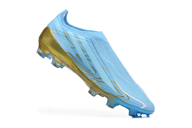 Adidas Blue Gold Laceless Sock-Fit Upper Translucent Dual-Tone Sole Firm-Ground Soccer Shoes 4