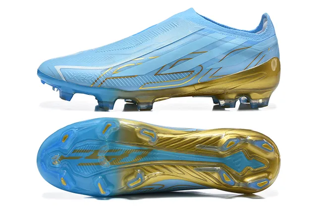Adidas Blue Gold Laceless Sock-Fit Upper Translucent Dual-Tone Sole Firm-Ground Soccer Shoes 5