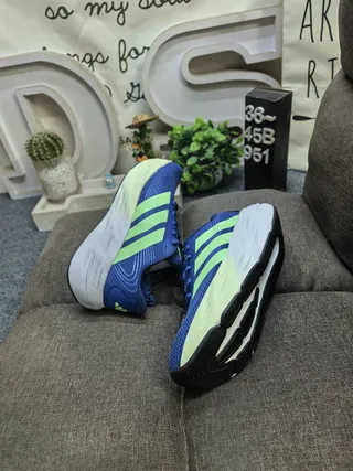 Adidas Blue Green Knit Upper Three-Stripe Side Panel Running Shoes 6