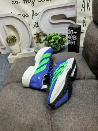 Adidas Blue Green Mesh Upper Three-Stripe Branding Running Shoes 6