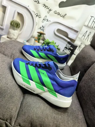 Adidas Blue Green Mesh Upper Three-Stripe Branding Running Shoes 7