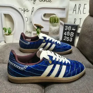Adidas Blue White Crocodile-Embossed Upper Three Stripes Lifestyle Sneakers