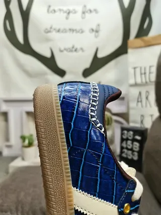 Adidas Blue White Crocodile-Embossed Upper Three Stripes Lifestyle Sneakers 4