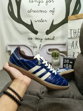 Adidas Blue White Crocodile-Embossed Upper Three Stripes Lifestyle Sneakers 6