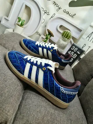 Adidas Blue White Crocodile-Embossed Upper Three Stripes Lifestyle Sneakers 7