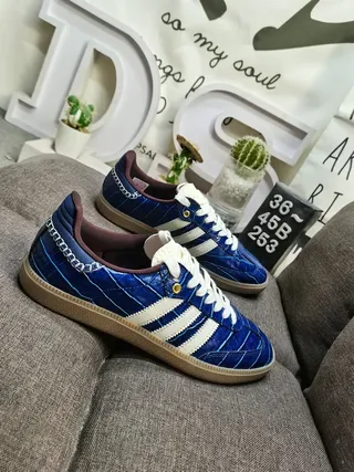 Adidas Blue White Crocodile-Embossed Upper Three Stripes Lifestyle Sneakers 9