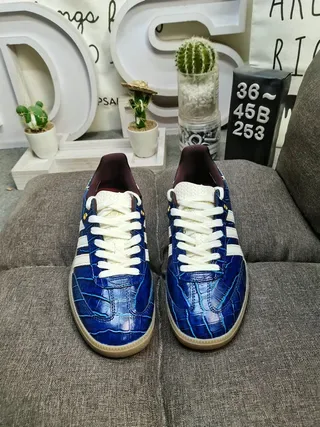Adidas Blue White Crocodile-Embossed Upper Three Stripes Lifestyle Sneakers 10