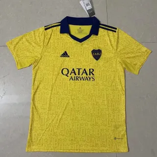 Adidas Boca Juniors Yellow Navy V-Neck Collar Contrast Trim Jersey