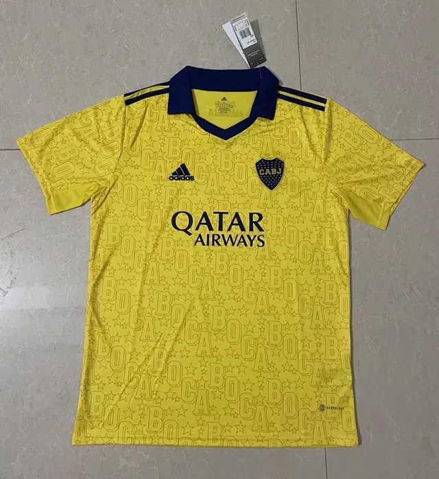 Adidas Boca Juniors Yellow Navy V-Neck Collar Contrast Trim Jersey 2