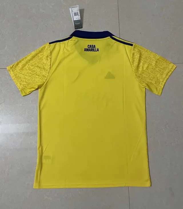 Adidas Boca Juniors Yellow Navy V-Neck Collar Contrast Trim Jersey 3