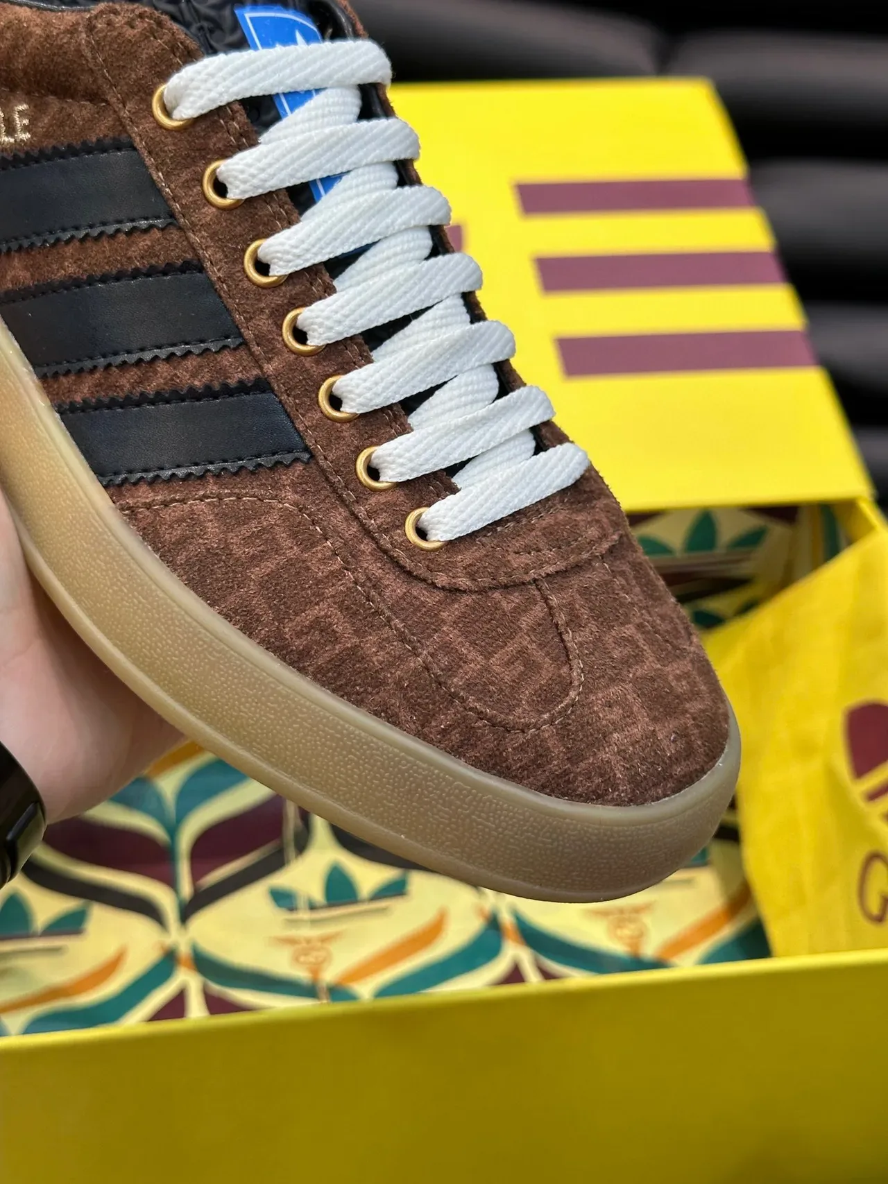 Adidas Brown Black Monogrammed Suede Three Stripes Lifestyle Sneakers 4