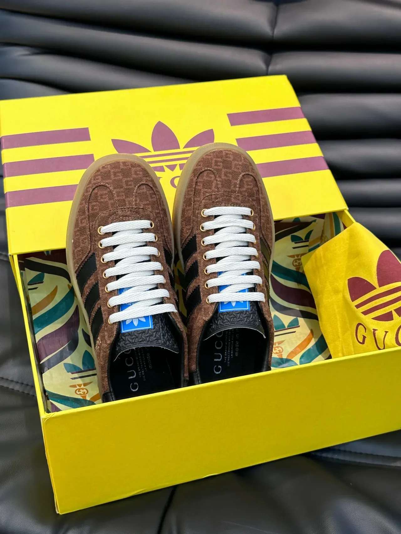 Adidas Brown Black Monogrammed Suede Three Stripes Lifestyle Sneakers 7