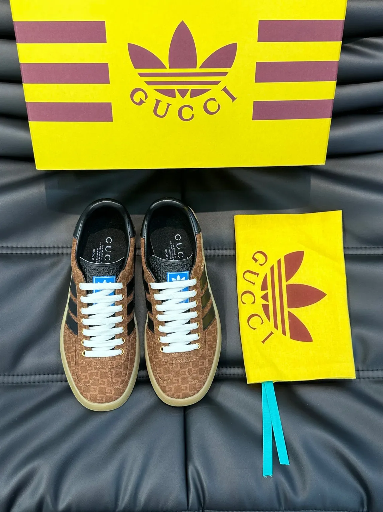 Adidas Brown Black Monogrammed Suede Three Stripes Lifestyle Sneakers 9