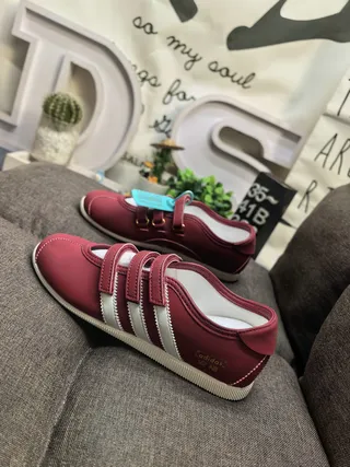 Adidas Burgundy Silver Laceless Velcro Strap Sneakers 7