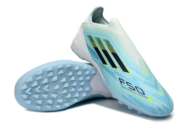 Adidas F50 أزرق أبيض كولار الجوارب المخططة أعلى اصطناعي مخطط تراف أحذية كرة القدم على العشب 4