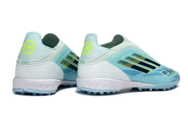 Adidas F50 أزرق أبيض كولار الجوارب المخططة أعلى اصطناعي مخطط تراف أحذية كرة القدم على العشب 6