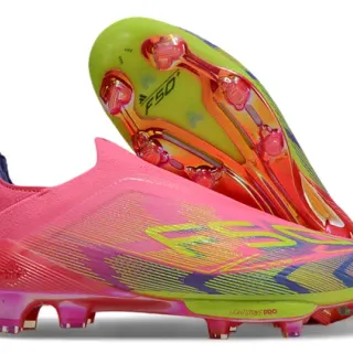 Adidas F50 Pink Multicolor Low-Cut Sock-Fit Upper Translucent Stud Housings Firm-Ground Soccer Shoes