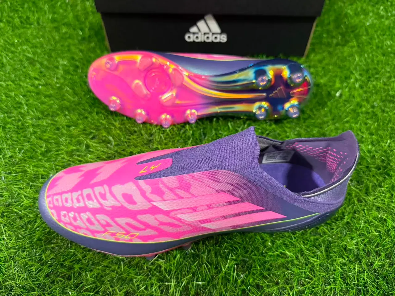 Adidas F50 Purple Pink Sock-Fit Collar Geometric Overlay Firm-Ground Soccer Shoes 6