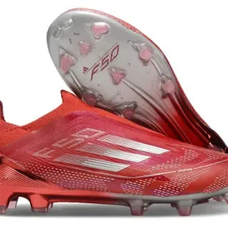 Adidas F50 Red Silver Low-Cut Sock-Fit Upper Translucent Soleplate Firm-Ground Soccer Shoes