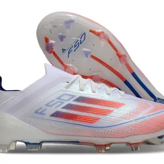Adidas F50 White Coral Red Blue Firm-Ground Soccer Shoes
