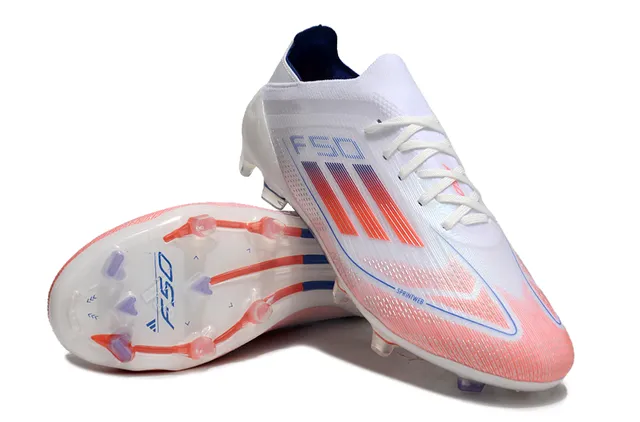 Adidas F50 White Coral Red Blue Firm-Ground Soccer Shoes 4