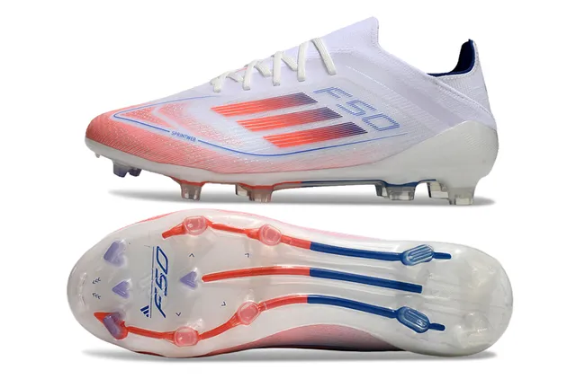Adidas F50 White Coral Red Blue Firm-Ground Soccer Shoes 6